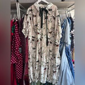 Ivy City Co Cream dress with dark green velvet bow